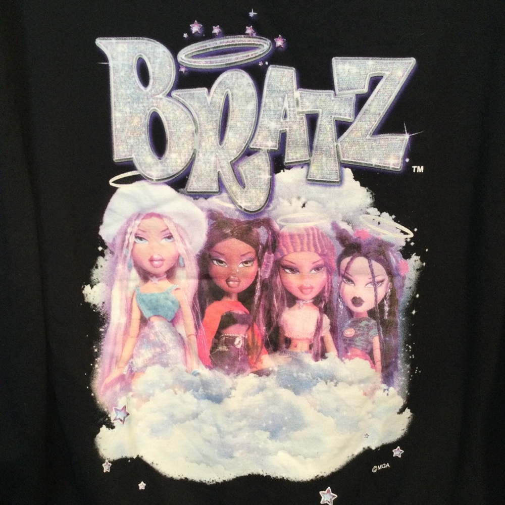 Bratz Fleece Sweatshirt Black L Long Sleeve Clouds Graphic Characters Cozy Top